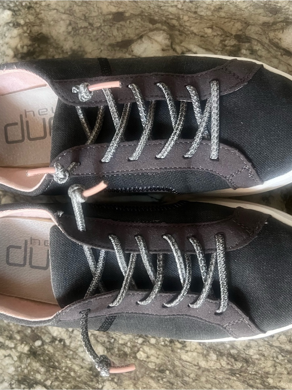 Hey Dude Black Sneakers with Pink Lining and Gray Laces